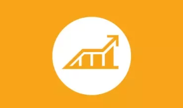 Graph icon with upward trend on an orange background.